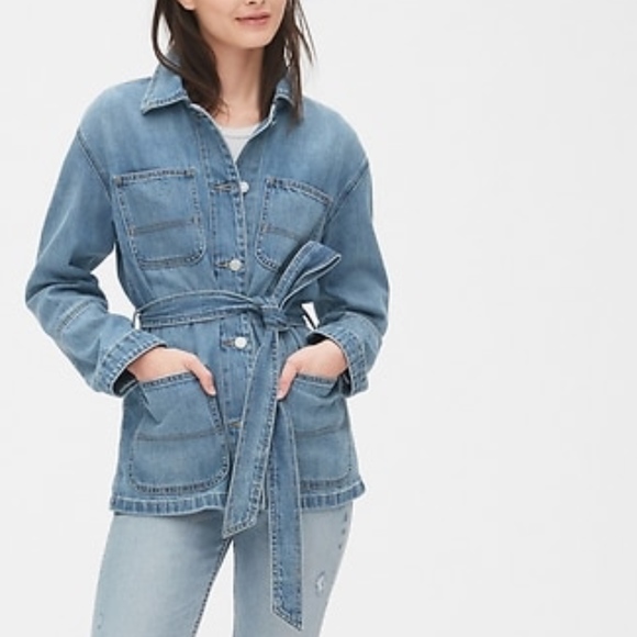 denim jacket with tie belt